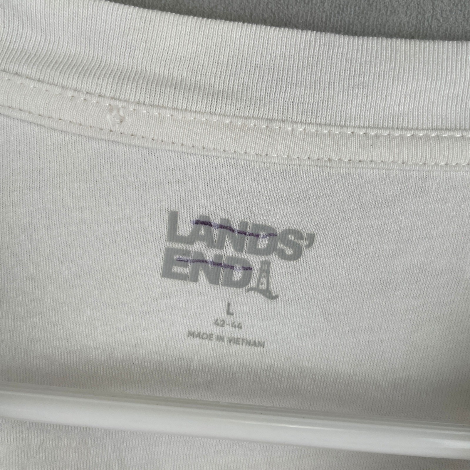Lands End Mens White Ribbed Cotton L/S Henley Classic Basic Layer Soft Shirt L