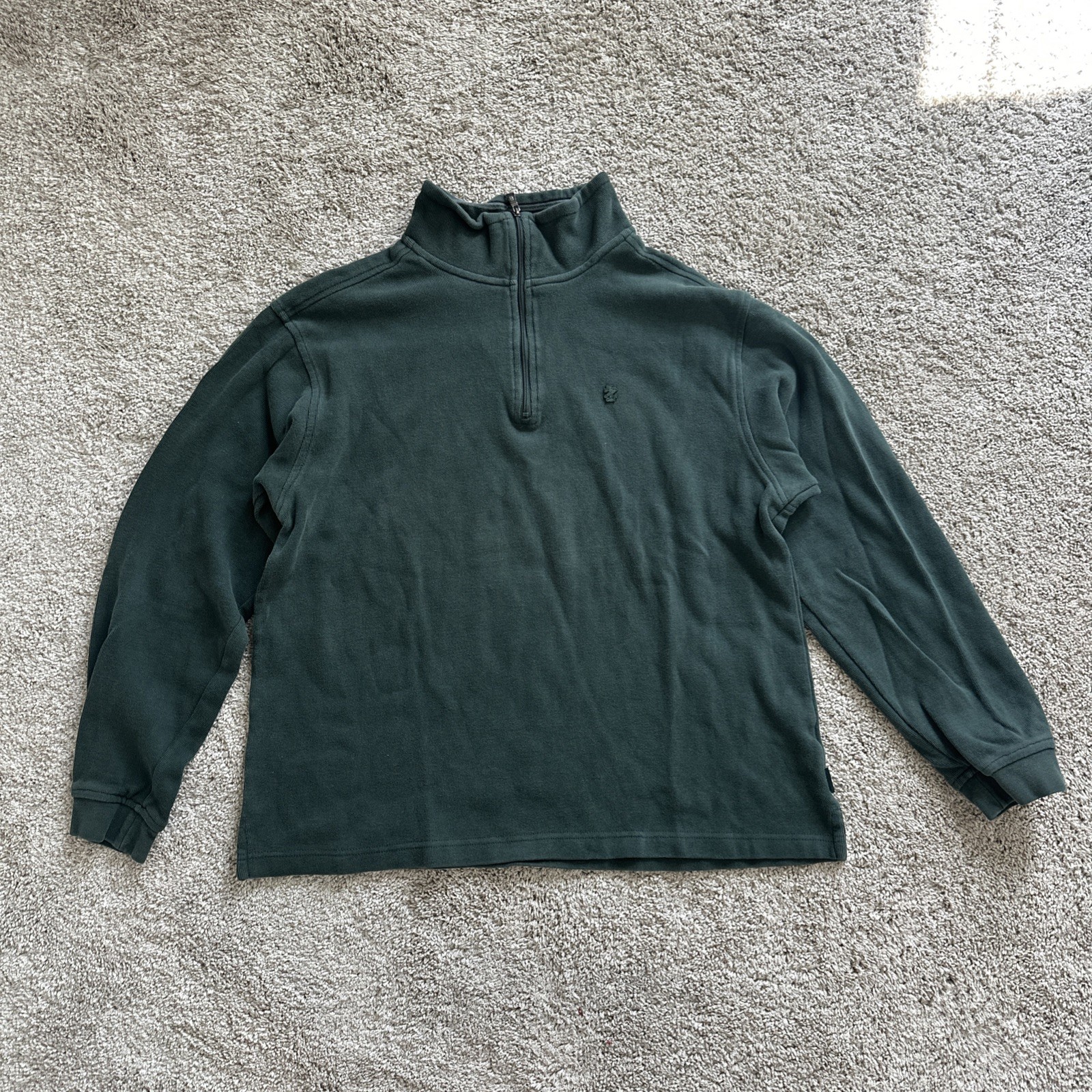 IZOD 1/4 Zip Pullover Mens Large L Forest Green 100% Cotton Mock Neck Sweatshirt