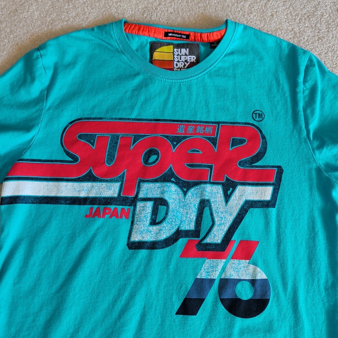 Superdry Y2K Shirt Adult Large Turquoise Retro Surf Skater Graphic Tee Japanese*