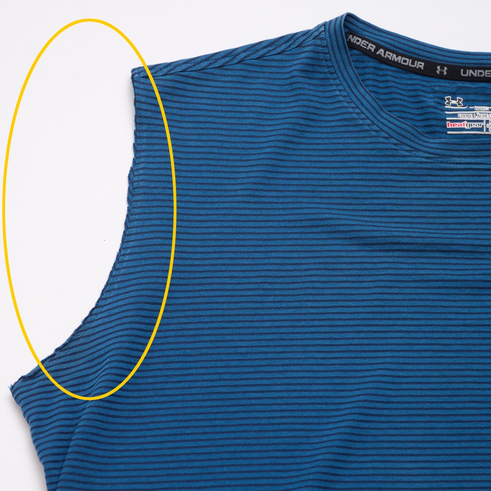 Under Armour Heatgear Blue Striped Sleeveless Tee Men’s L Semi-Fitted – Read!