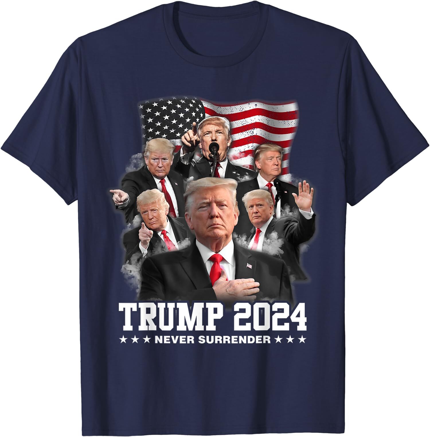 Donald J Trump 2024 Never Surrender US Flag Cool Gift Unisex T-Shirt