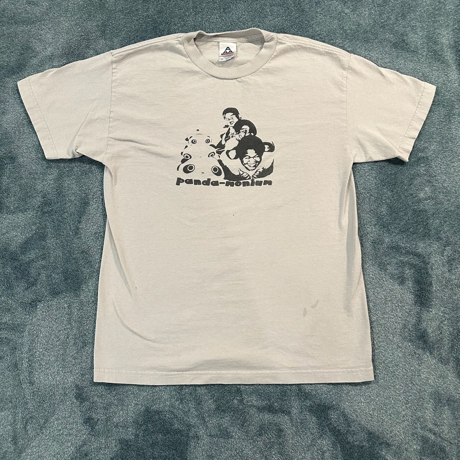 Y2K Panda-Monium Graphic T-Shirt Beige Funny Panda Tee Size Medium