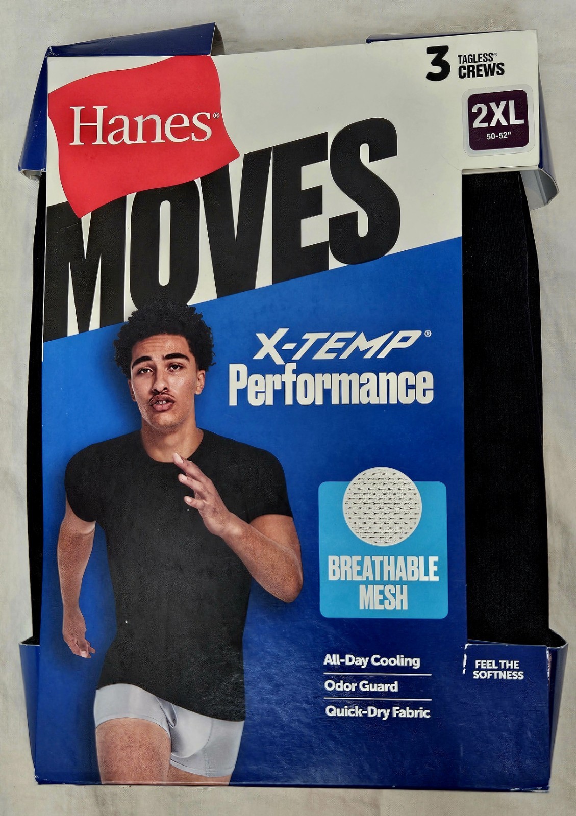 NEW Hanes Moves 3 Pack Men 2XL X-Temp Performance Crew Neck Tees Breathable Mesh