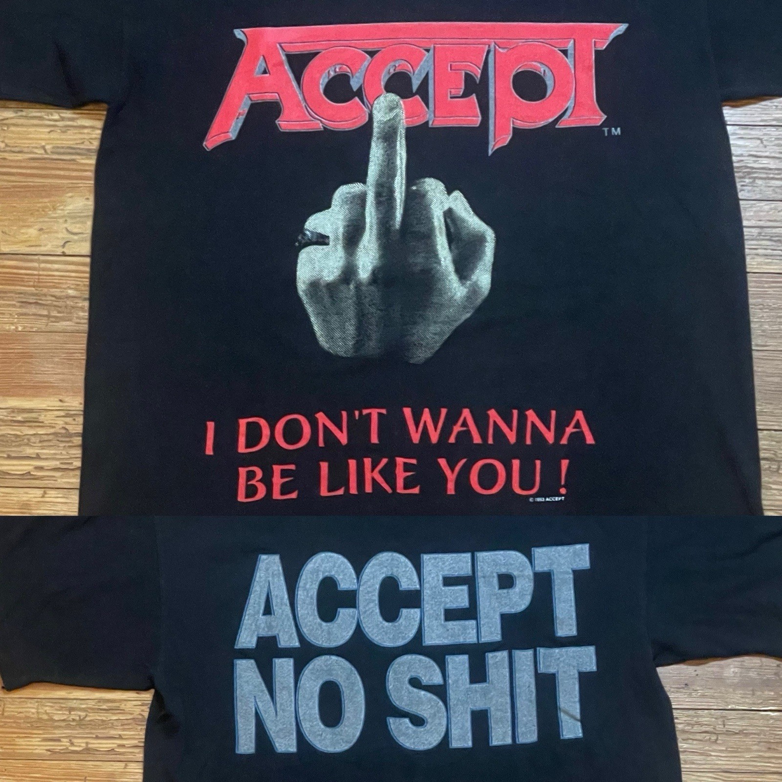 Vintage 90s Accept Shirt Size Large Middle Finger Band Tour Metal Thrash Rock