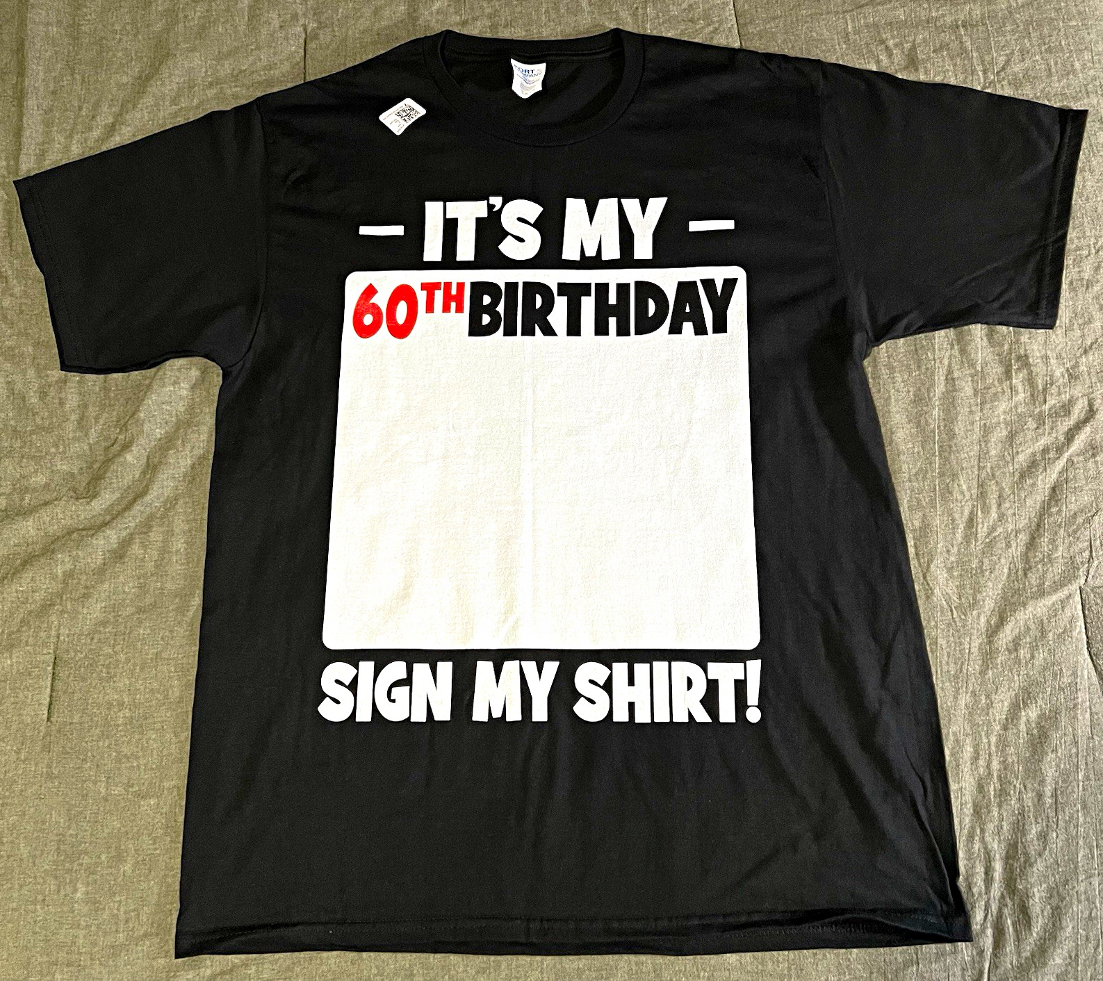 60th Birthday Tee Shirt Men’s L Black Crew It’s My 60th Birthday Sign my Shirt
