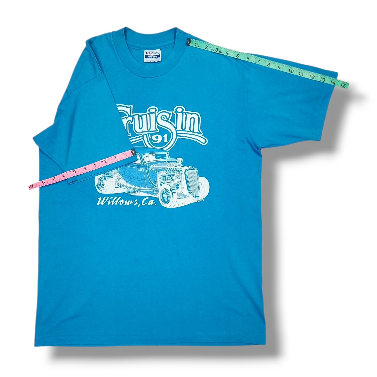 Vintage CRUISIN 1991 Willows, CA Street Rod Single Stitch Blue T-Shirt Men’s L