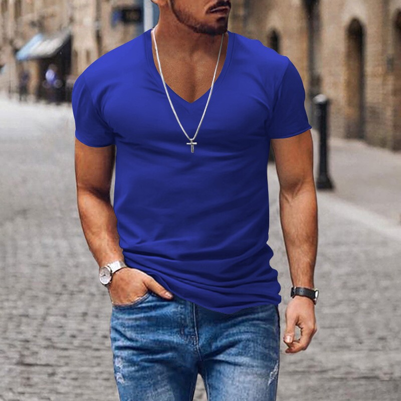Mens Summer Tops Short Sleeve Muscle T Shirt Men Slim Fit V Neck Blouse Work Tee