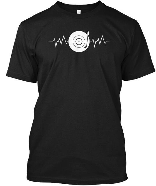 Vinyl Heartbeat Funny Dj Music Tee T-Shirt Made in the USA Size S to 5XL