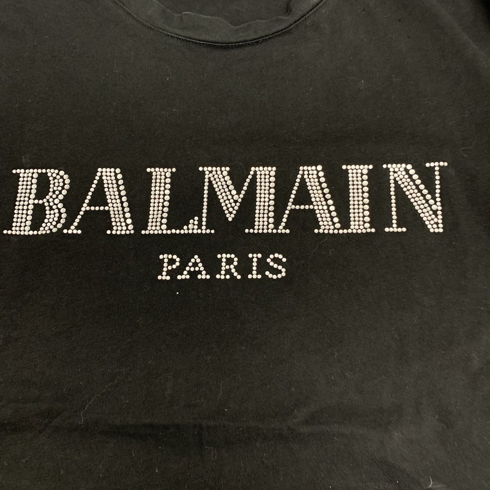 Balmain – Logo T Shirt Rhinestone Buttons – Black – Size: XS