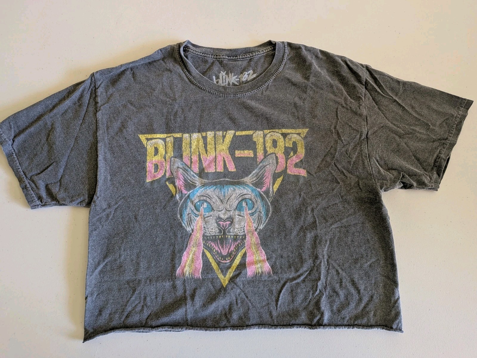 Blink-182 by Goodie Two Sleeves Cat Graphic Gray Men’s Crop Top T-Shirt S/M