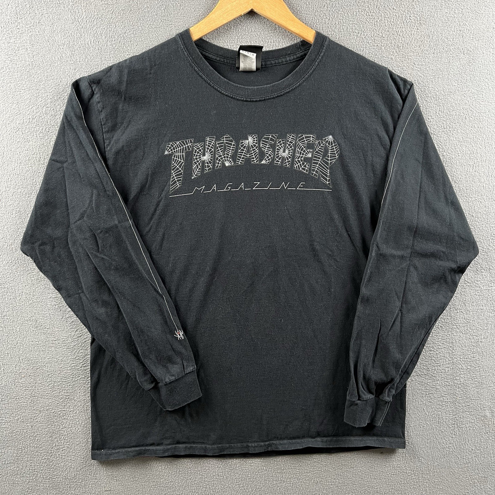 Thrasher Shirt Mens Large Black Spiderweb Sleeve Hits Long Sleeve Spider Skater