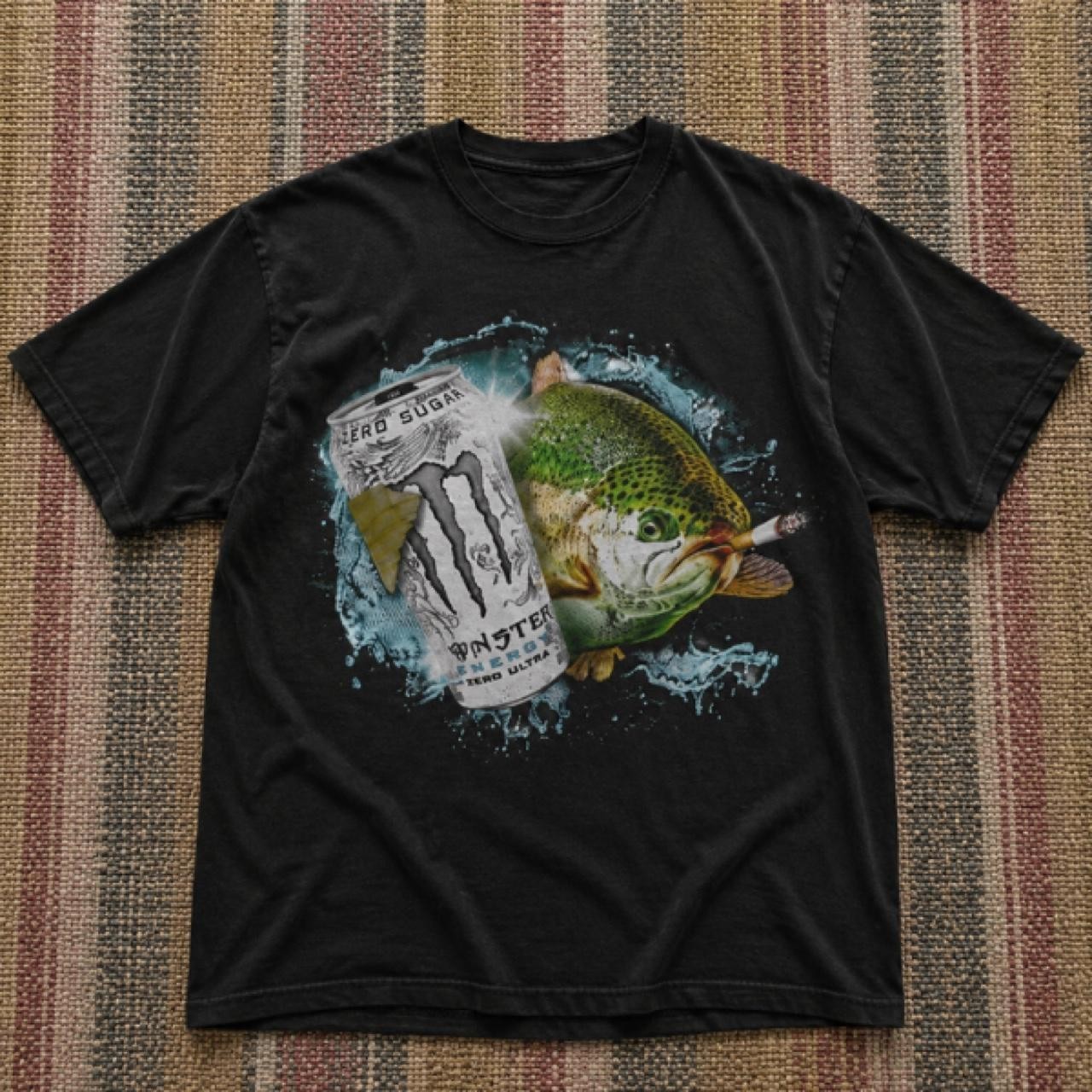 Retro Black Monster Energy Fish T-Shirt