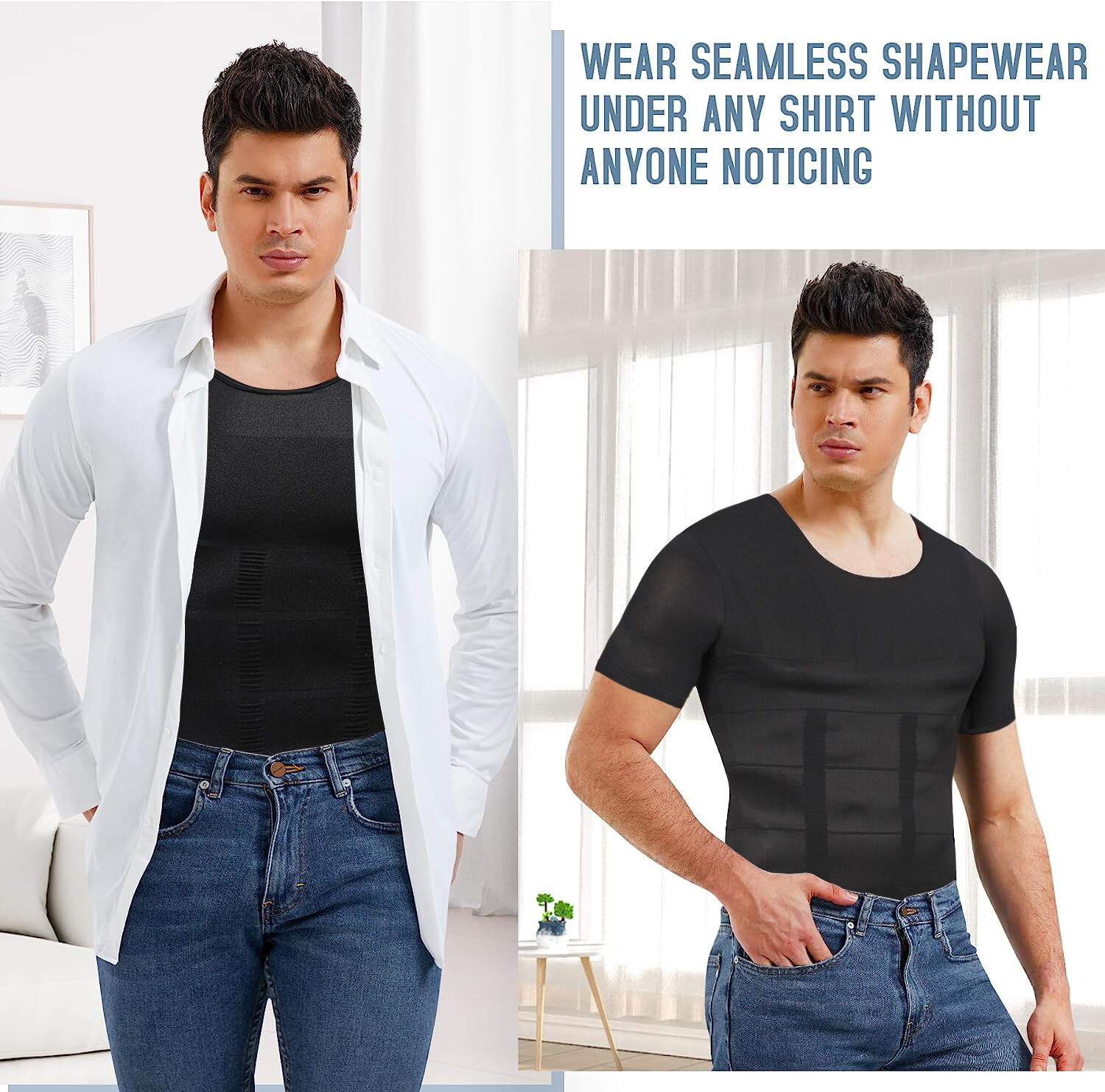 Men Compression Shirt Slimming Body Shaper Tummy Control Underwear Top Shapewear