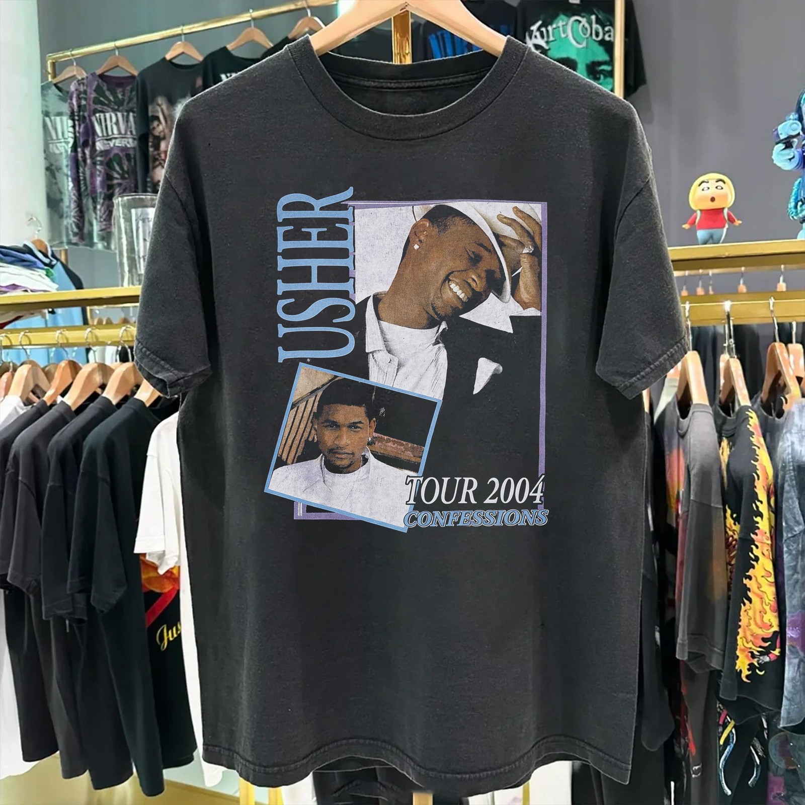 Rare 2004 Usher Confessions Tour Washed T-Shirt Black L