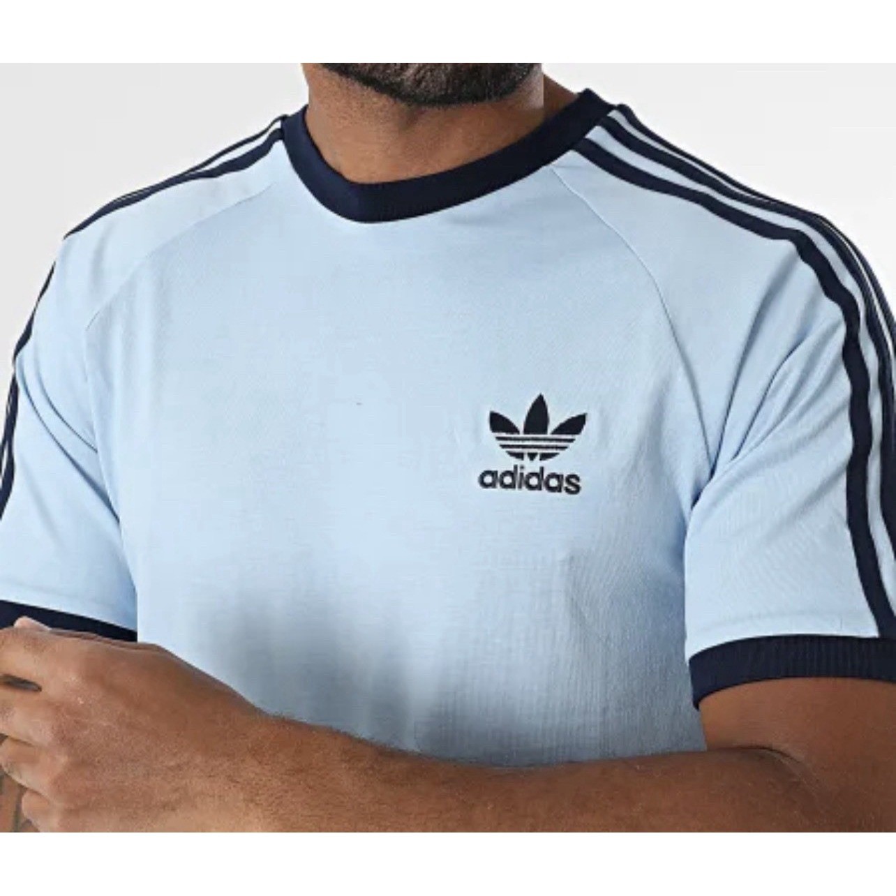 NEW MENS XL ADIDAS ORIGINALS 3-STRIPES CALIFORNIA T SHIRT Sky Blue JN7018