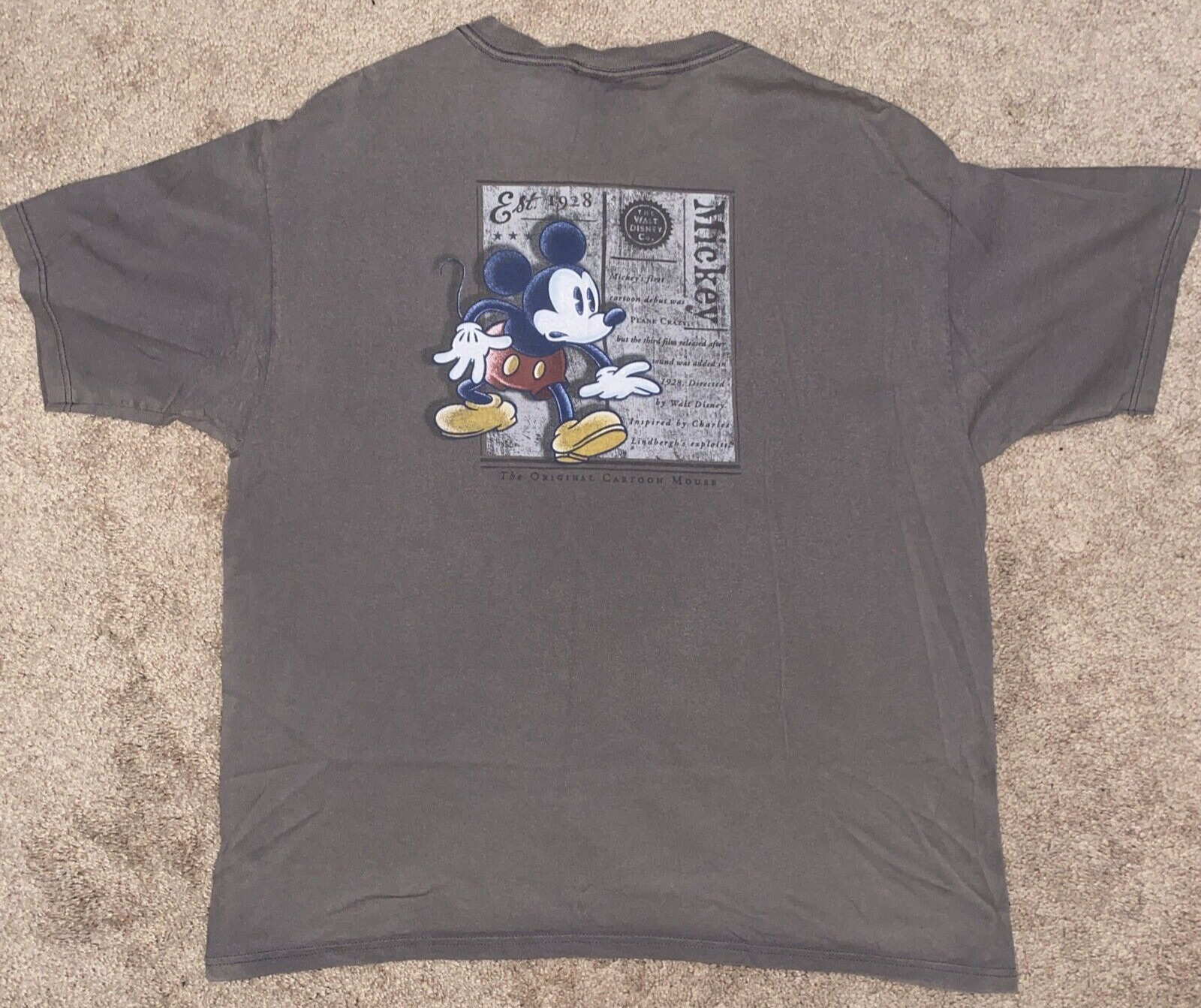 VINTAGE Disney Store Mickey Mouse Cartoon T-Shirt XL Gray Classic Movie TV