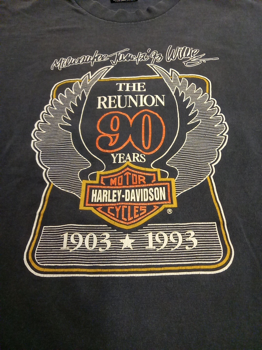 Vintage Harley Davidson 90 Years Reunion T-shirt Holoubek Front Back Print Sz Lg