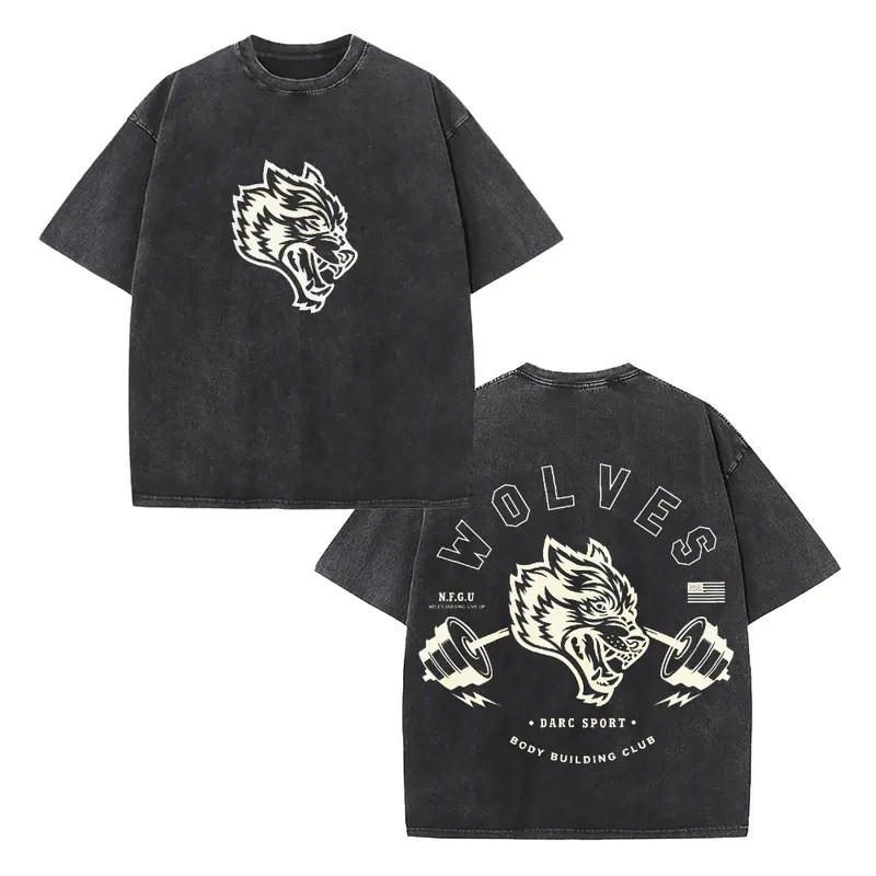 Darc Sport Wolves Bodybuilding Club Graphic T-Shirt Gym Cotton Tee