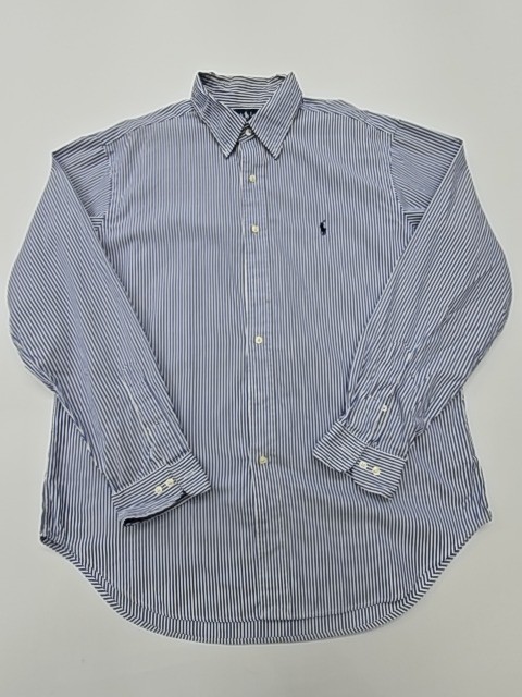 Ralph Lauren Boys Blue Striped Button Up Shirt Size 16 Slim Classic