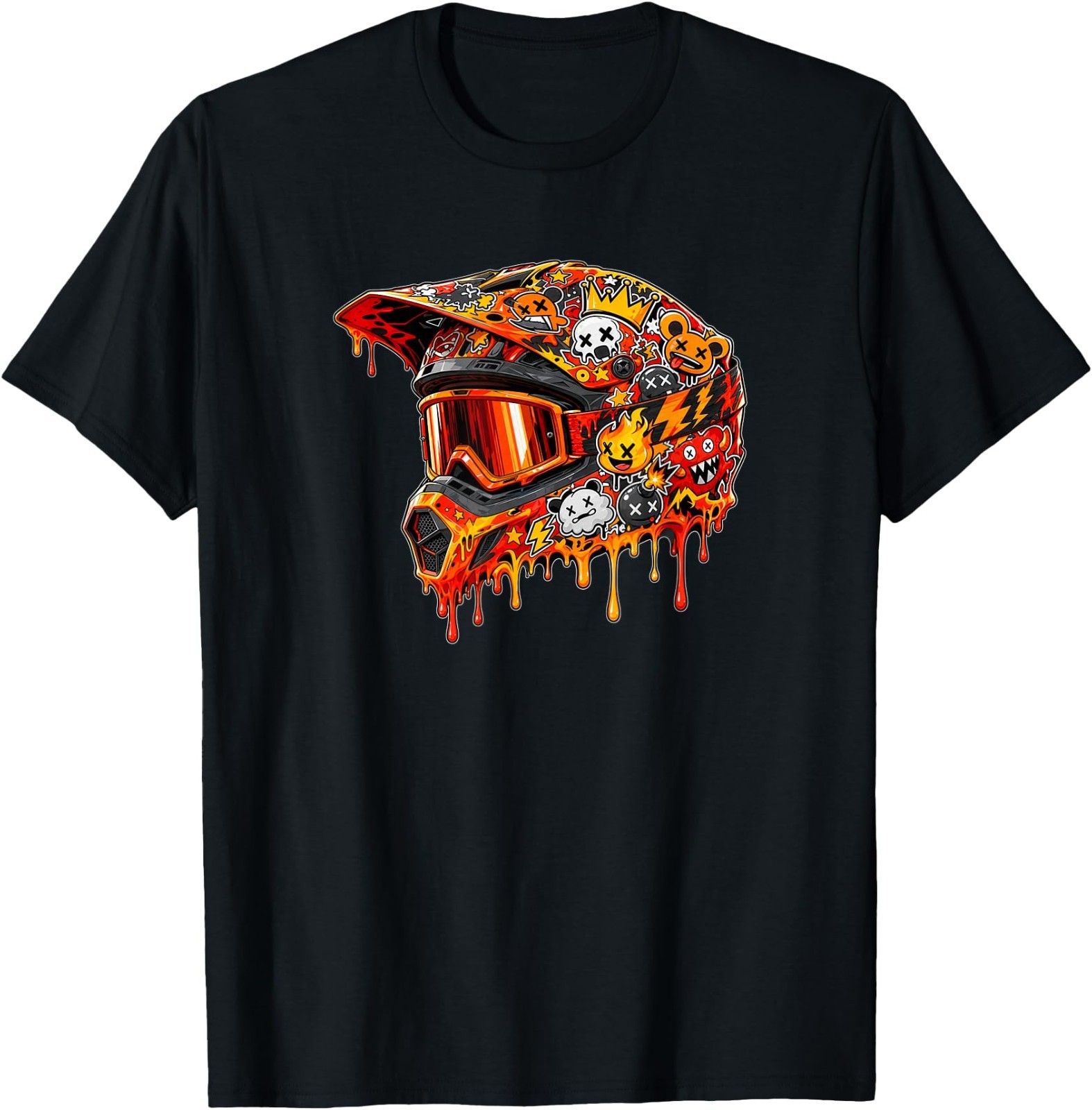 Orange Drip Motocross Helmet Dirt Bike Racing Graphic T-Shirt