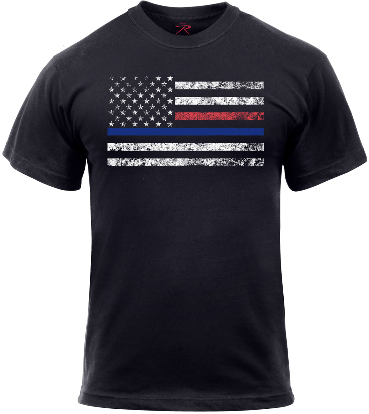 Black Thin Blue & Red Line Distressed US American Flag T-Shirt Support TBL TRL
