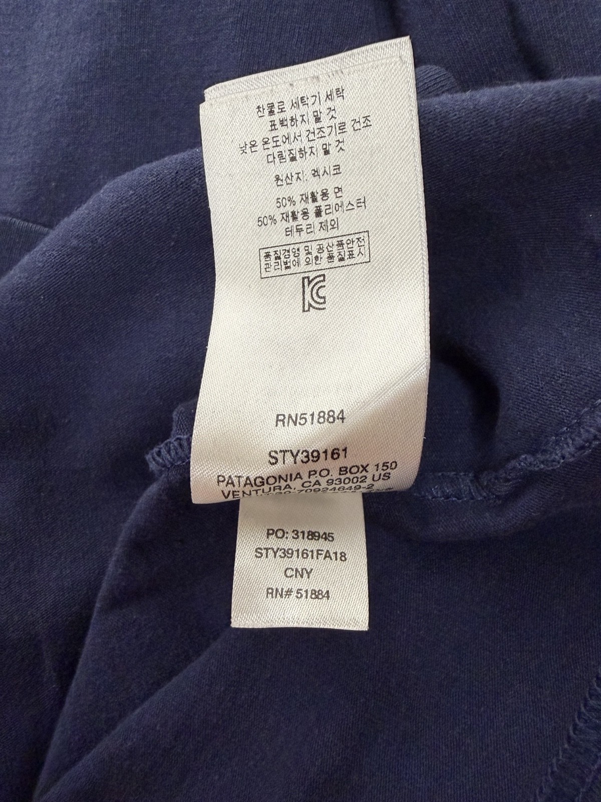 Patagonia Worn Wear Mens Long Sleeve T Shirt Blue Large Big Logo Cotton Tee