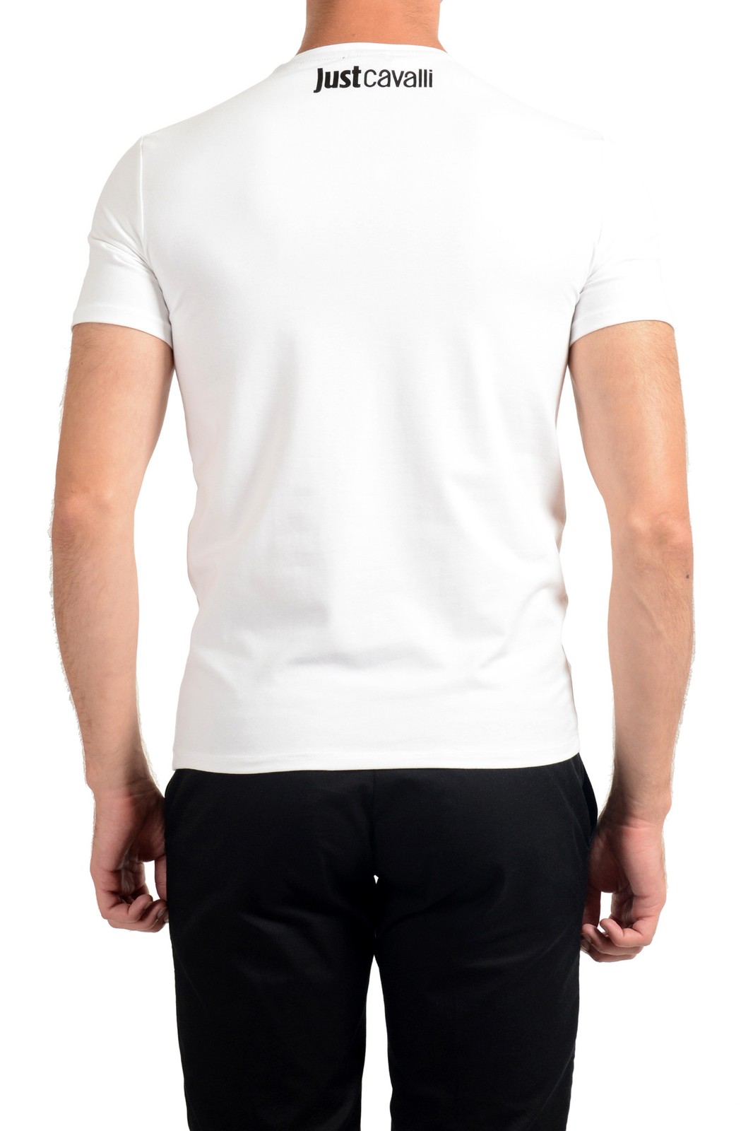 Just Cavalli Men’s White Graphic Print Crewneck T-Shirt US 2XL IT 56