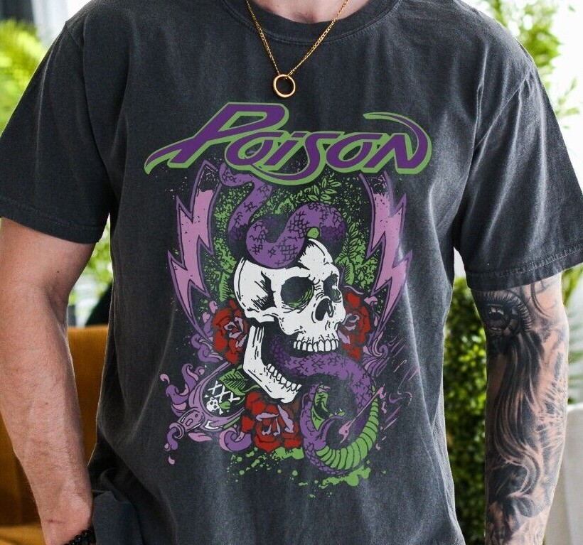 Poison Snake in Skull T-Shirt Rock Band on Vintage Blak Comfort Colors 1717 Tee