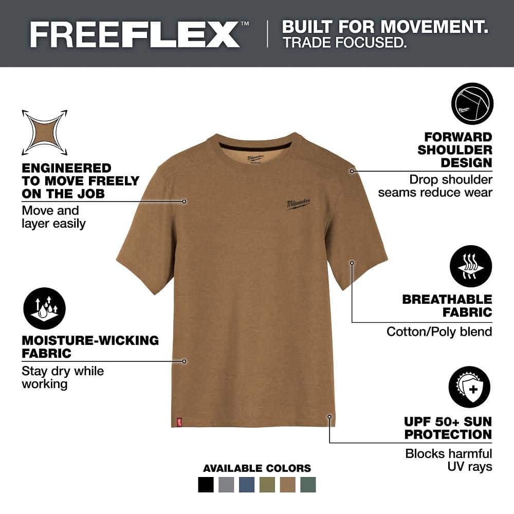 Milwaukee Men’s X-Large Brown Cotton/Polyester Short-Sleeve Hybrid Work T-Shirt