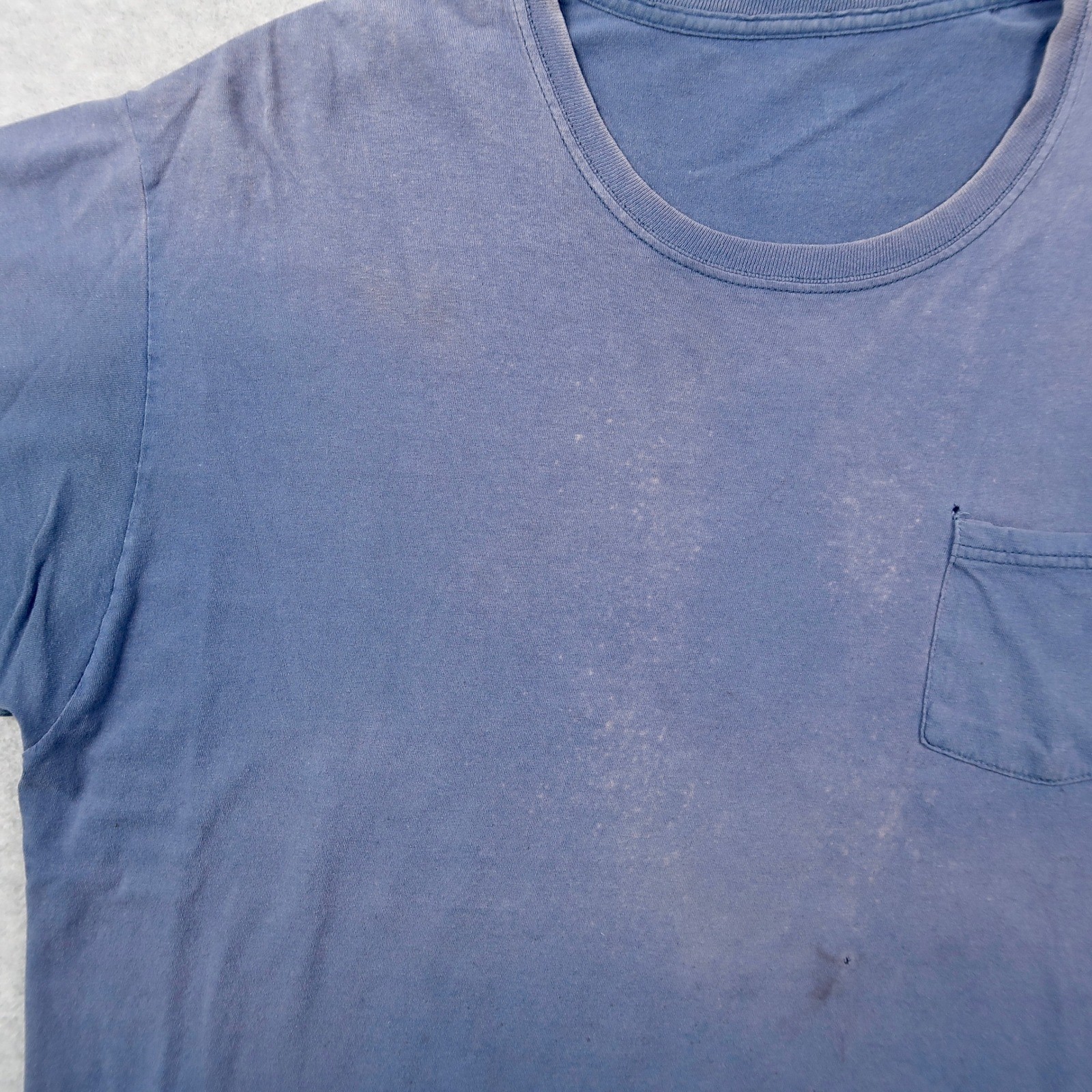 Distressed Pocket T-Shirt Mens Faded Blue Short Sleeve Crewneck 2XL