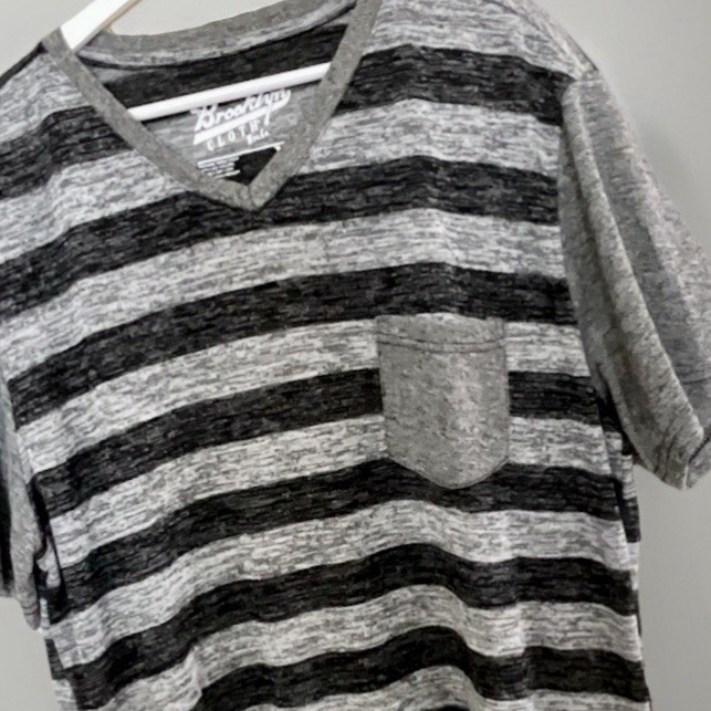 Brooklyn Cloth NYC & Co. Gray & Black Striped V-Neck Pocket T-Shirt