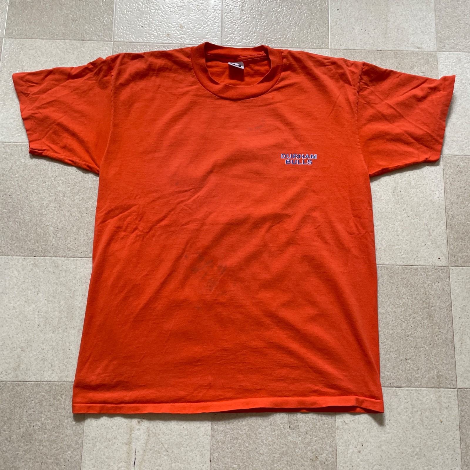Vintage Anvil Durham Bulls 1992 T Shirt XL Orange Single Stitch Faded Stained