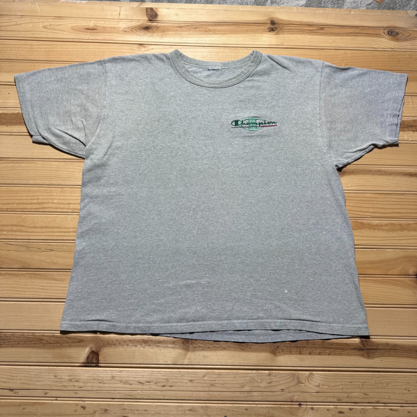 Vintage 90s Champion Script Logo Embroidered Streetwear Heather T-Shirt – XL