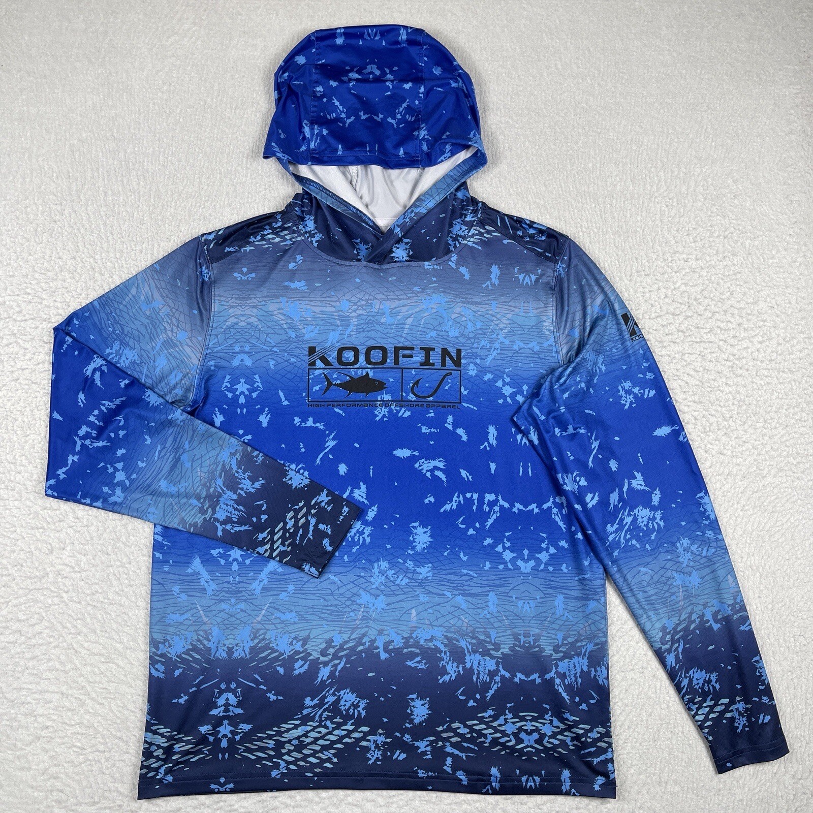 Koofin Gear Shirt Mens Small Blue Hooded Travel Vacation Fishing Angler Boating