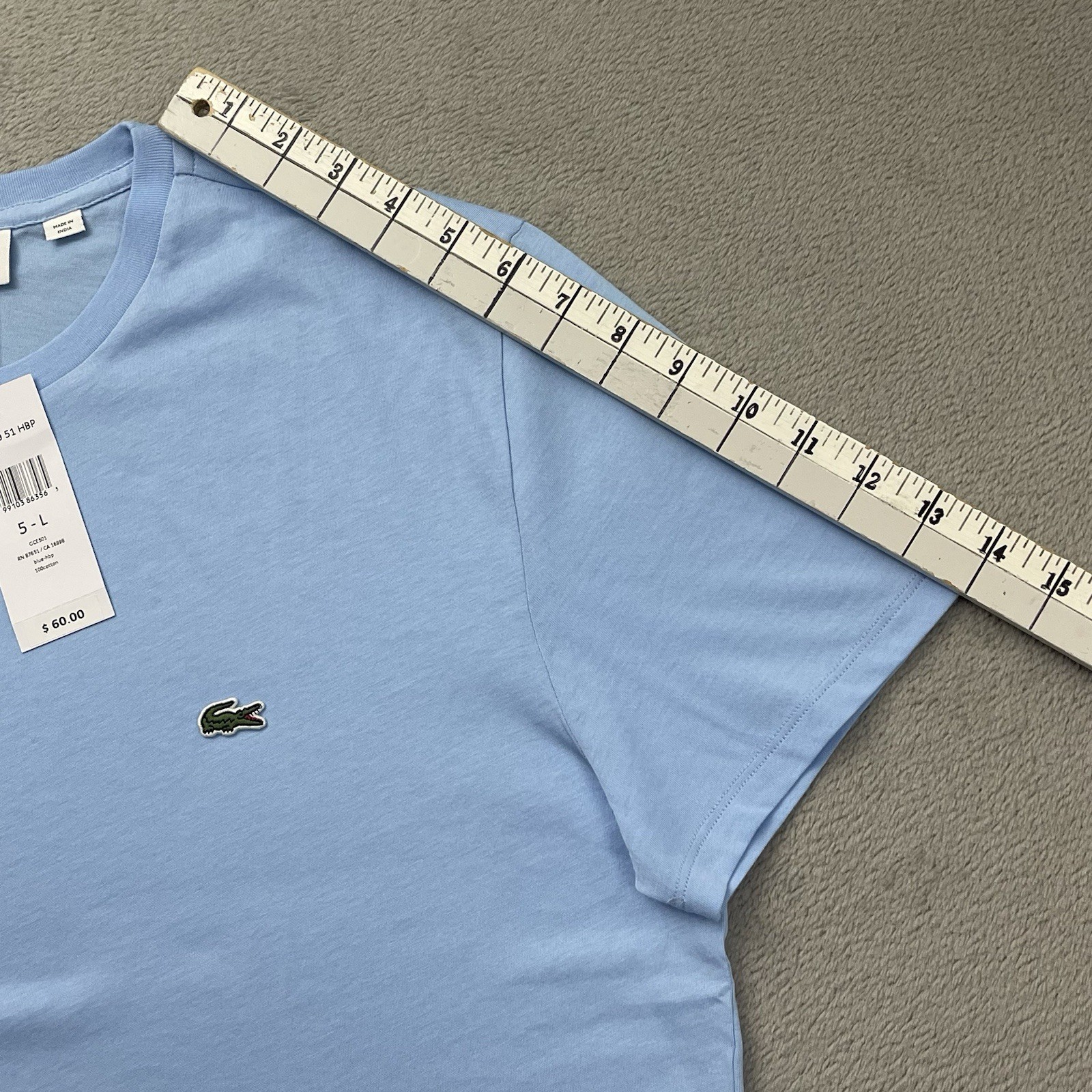 Lacoste T-Shirt Regular Fit Men’s L Solid Light Blue Cotton Logo Crew Neck NWT
