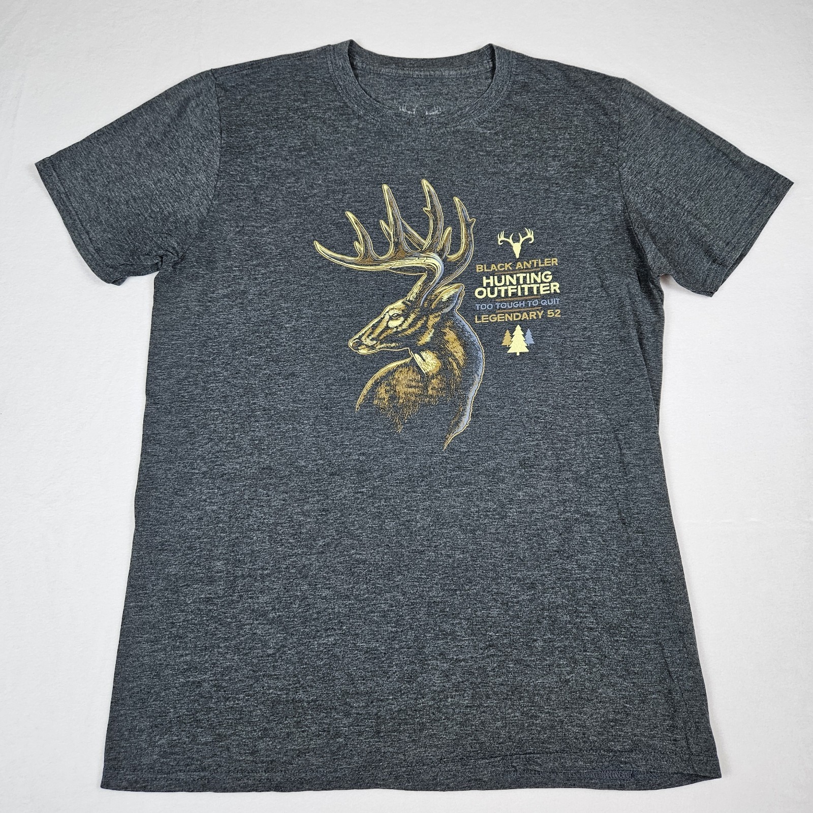 Black Antler Hunting T-Shirt Mens M Too Tough To Quit Gray Legendary 52 Outdoor