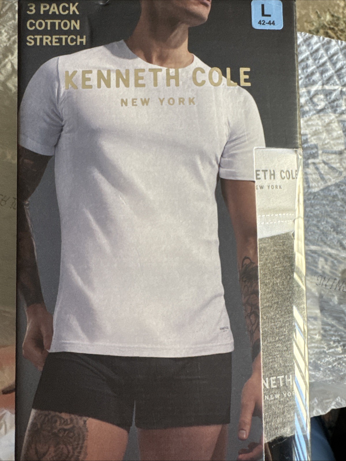 Kenneth Cole 3 Pack Cotton Stretch Gray Black White Crewneck T-Shirts Sz Large