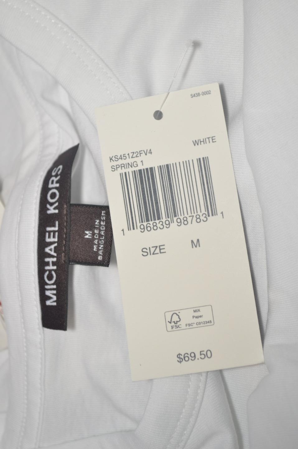 New Michael Kors Colorblock Logo Cotton Short Sleeve T Tee Shirt BEIGE/WHITE M