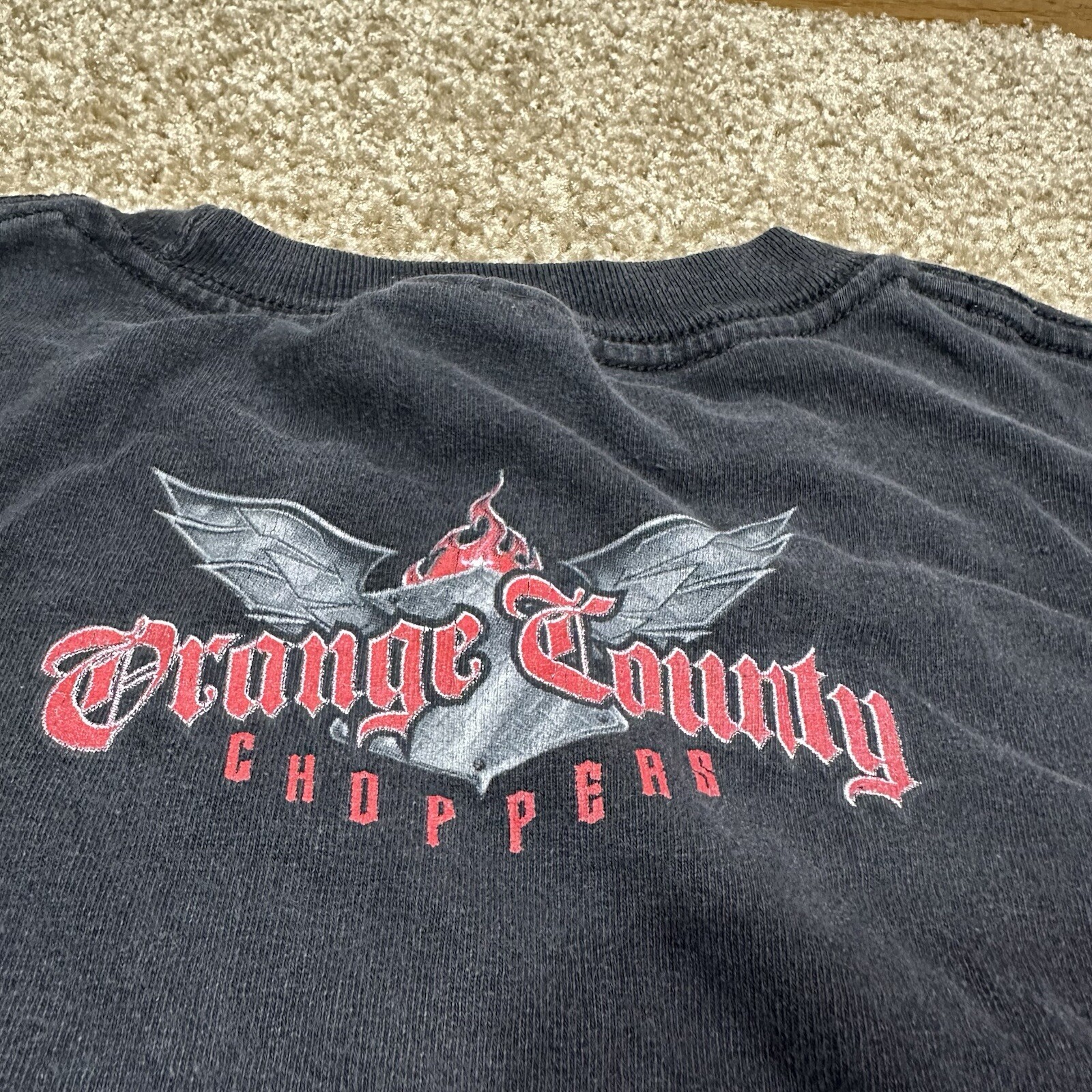 Vintage Y2K Orange County Chopper Flames T-shirt Size XL OCC Biker Motorcycle