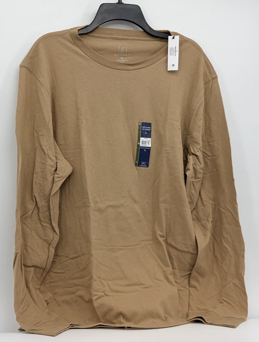 George Mens T-shirts Long Sleeve Easy Care Crew Neck Cotton XL
