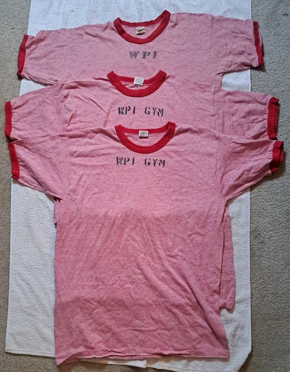 3 Vintage 80s 70s Russell Athletic Ringer Heather Red Tri Blend Large