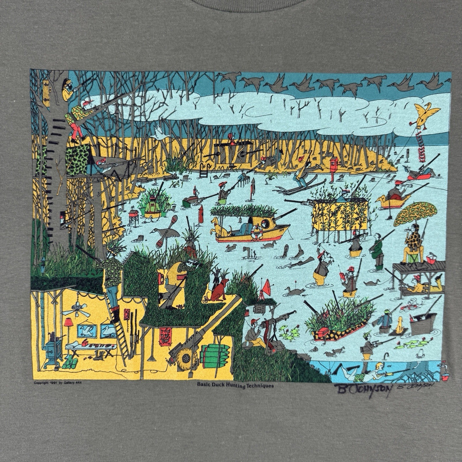 VTG 90s Duck Hunting Graphic T Shirt Single Stitch USA Humor Outdoor Rifle Large