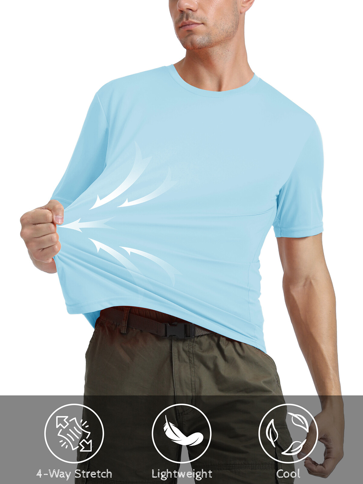 Men’s UPF50+ UV Shirts Short Sleeve Gym Quick Dry Shirts Sport Crew Neck Solid T