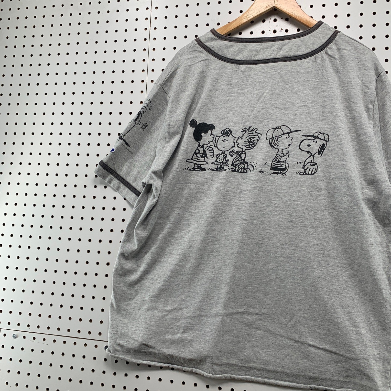 Vintage Rawlings Peanuts Baseball Jersey Mens XL Grey 90s Snoopy Charlie Brown