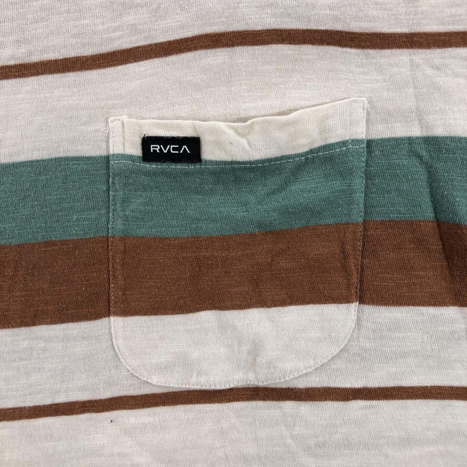 RVCA Magnolia Crew SS Shirt Mens Medium Multicolor Stripe Pocket Cotton Tee