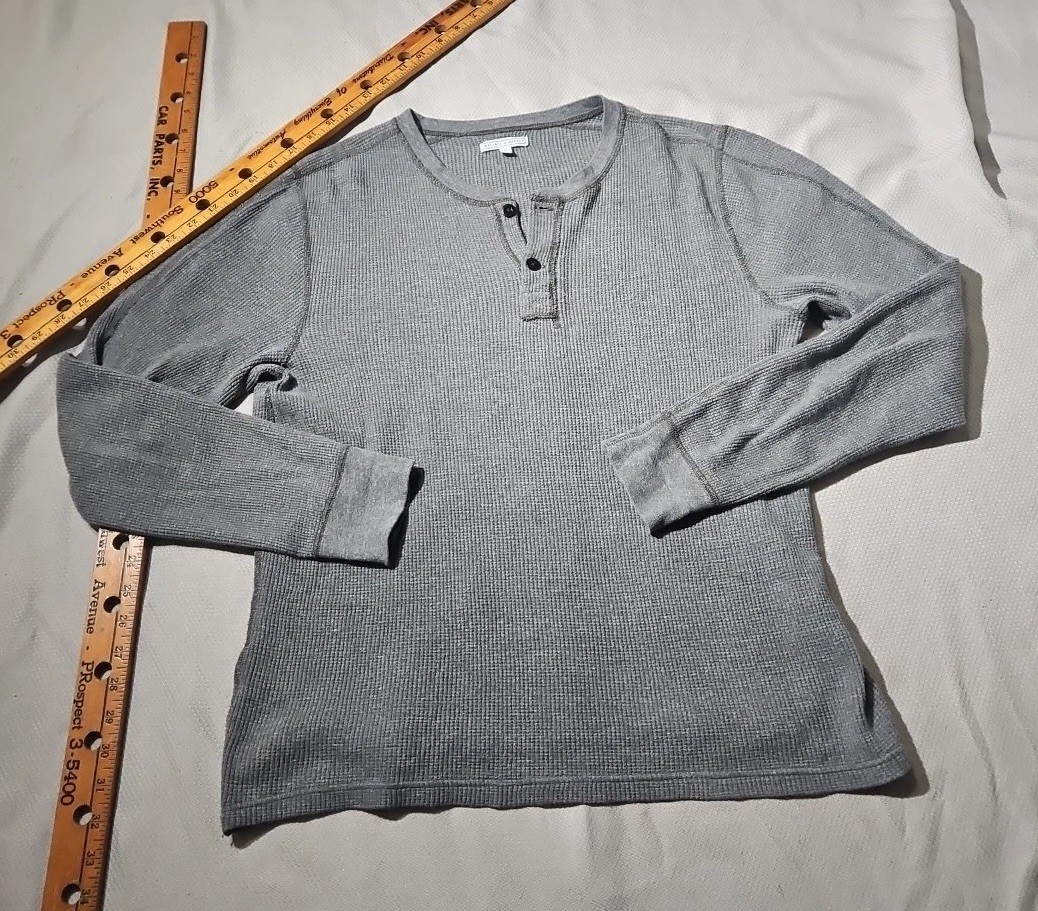 Wallace Barnes Shirt Mens Medium Gray Thermal Henley Button Waffle Knit Preppy
