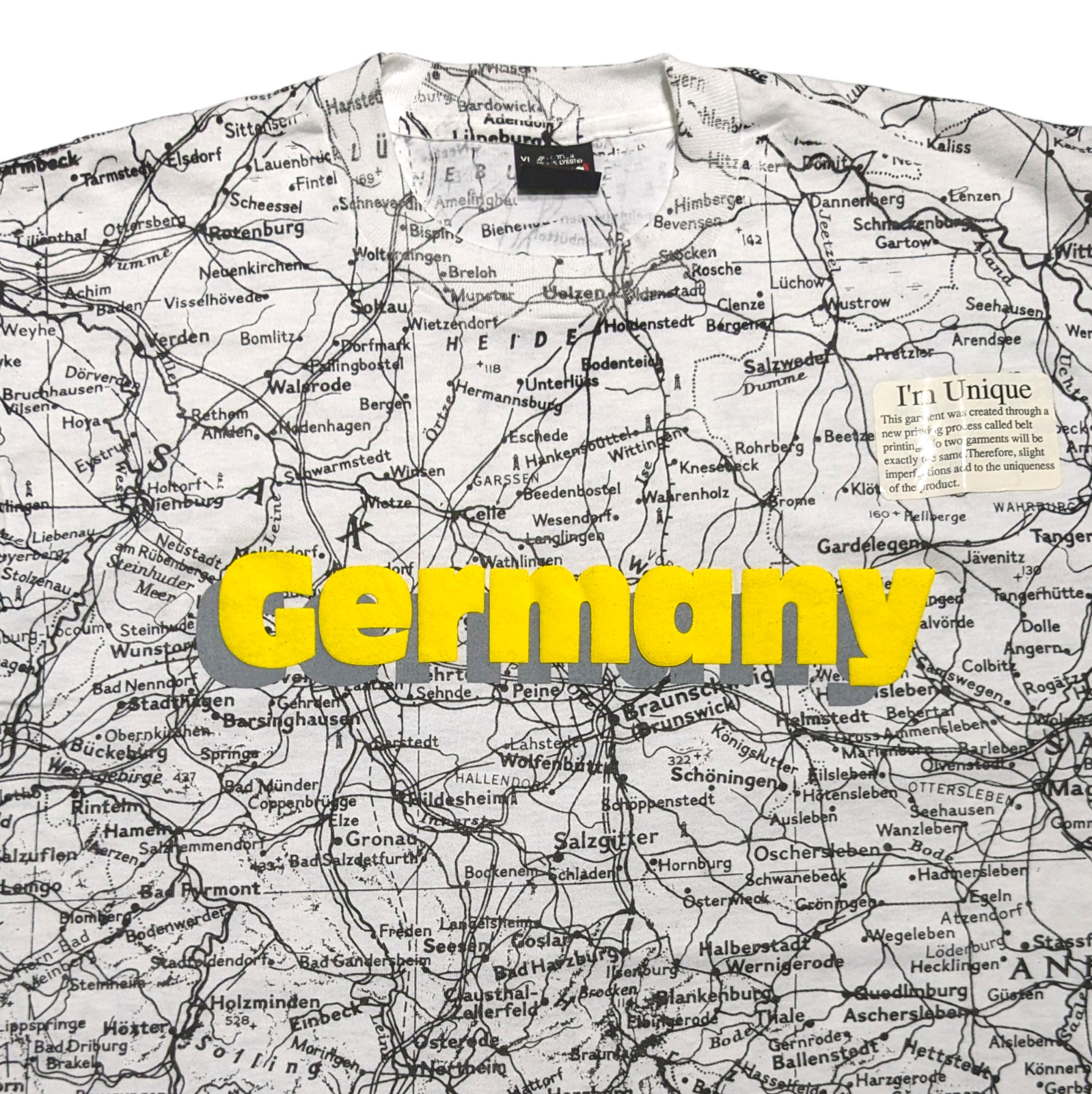 New Vintage Germany Map SCREEN STARS USA T Shirt XL All Over Print Puff Graphic