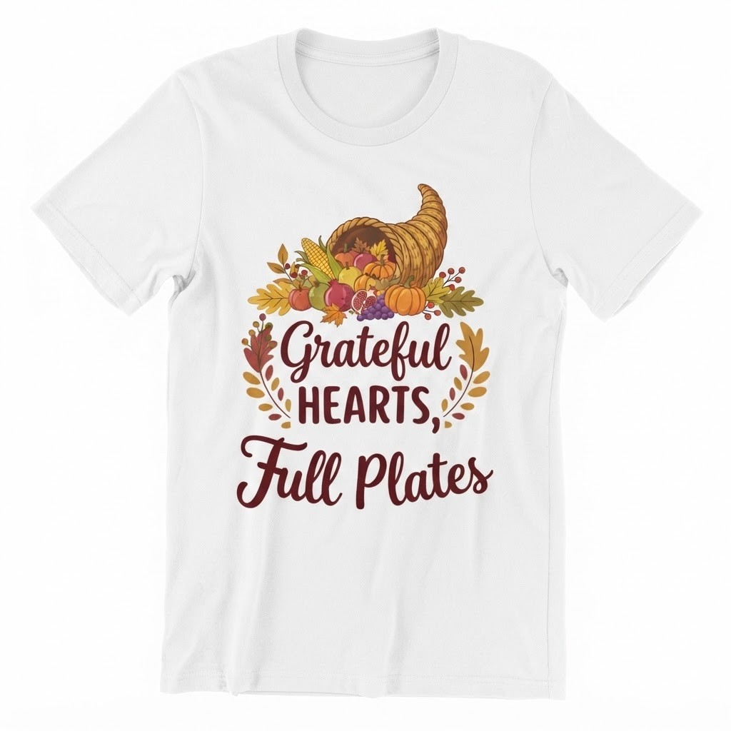 Thanksgiving Cornucopia Grateful Hearts Full Plates Harvest T-shirt