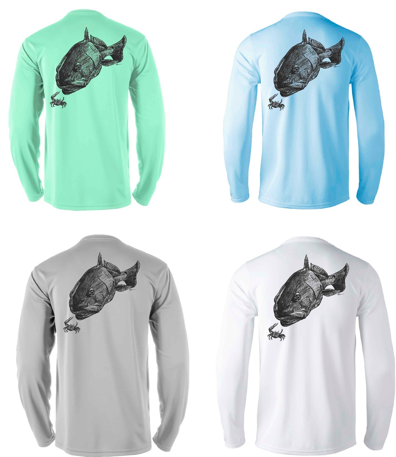 Microfiber Moisture Wicking Fishing Boating UPF Sun Protection Shirt Redfish