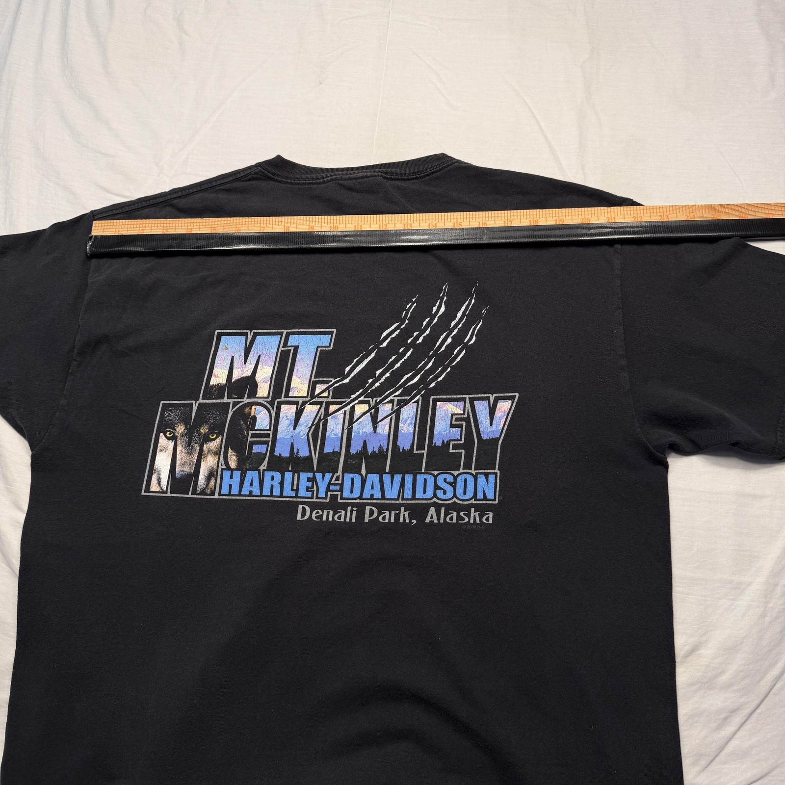 Harley-Davidson Shirt Mens XL Black Mt McKinley Denali Park Alaska Wolf USA VTG